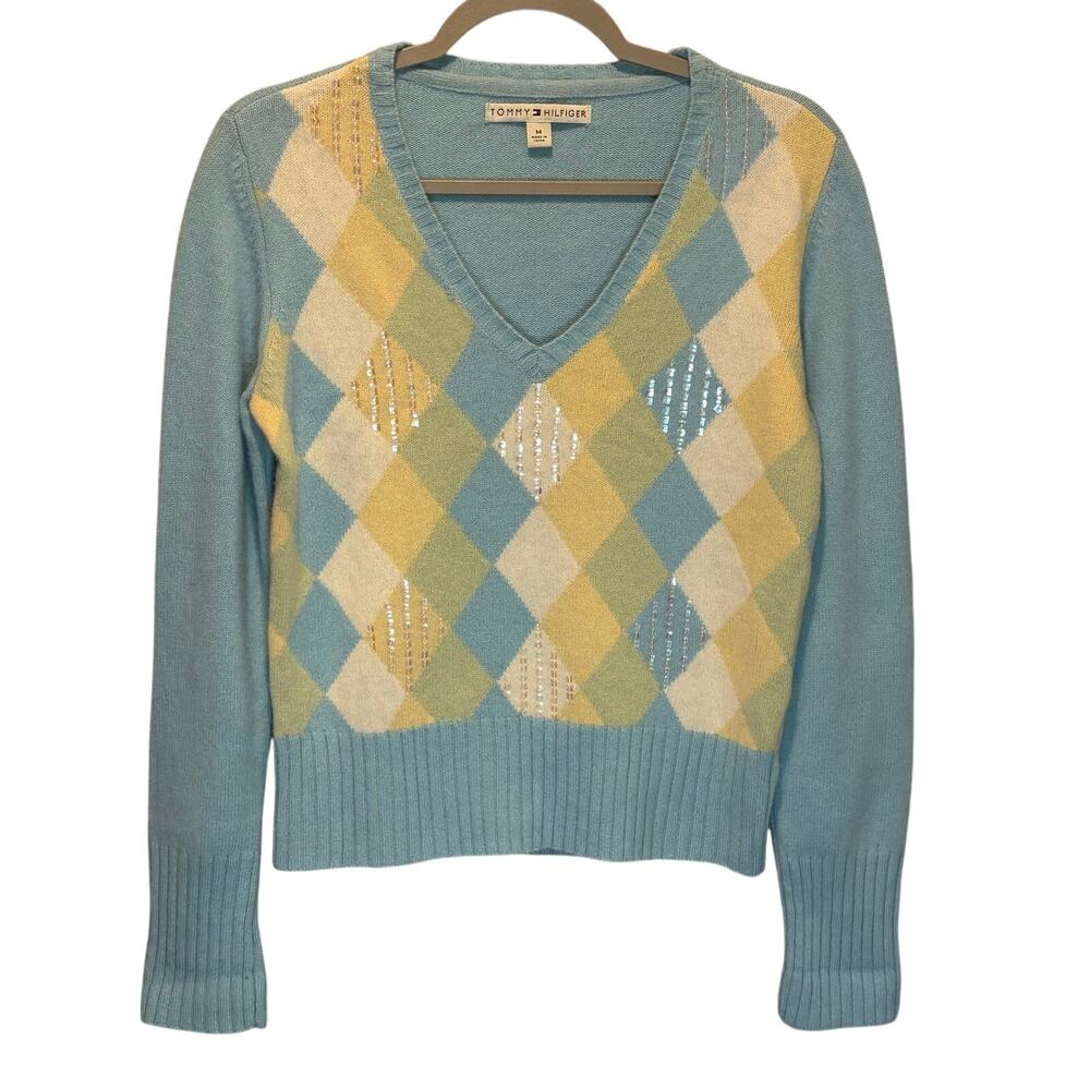 Tommy Hilfiger Vintage Y2K Wool Blend Argyle Sweater - size Medium